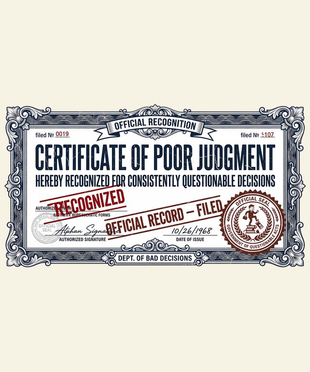 Certificate of Poor Judgment